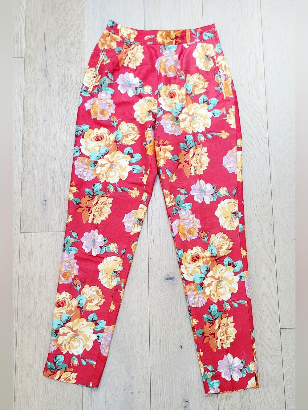 Kenzo Red Floral Silk Pants